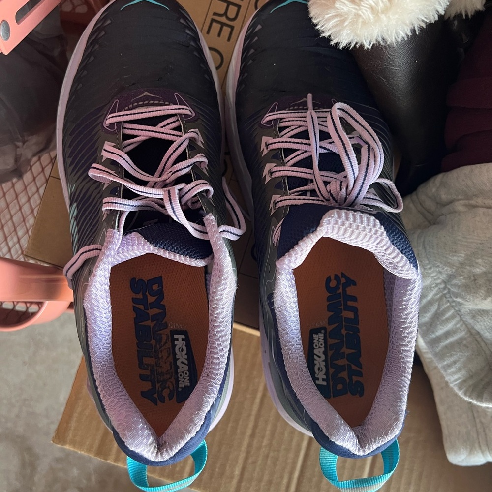 Hoka One One Women's Black and Purple Running Shoes